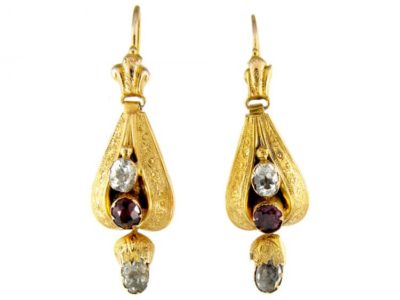 Victorian Garnet & Crystal 15ct Gold Teardrop Earrings