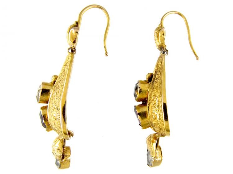 Victorian Garnet & Crystal 15ct Gold Teardrop Earrings