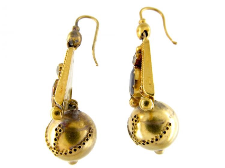 Victorian Garnet & Crystal 15ct Gold Drop Earrings