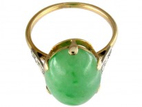 Art Deco Single Stone Jade Ring with Diamond Detail