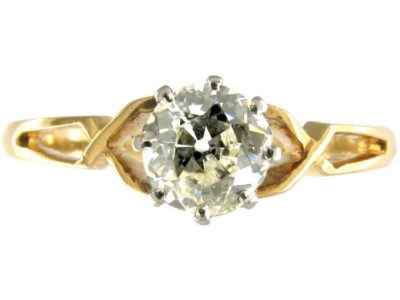 Single Stone Diamond Yellow Gold Solitaire Ring of Geometric Design