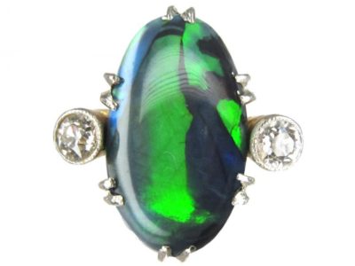 Art Deco Black Opal & Diamond Ring