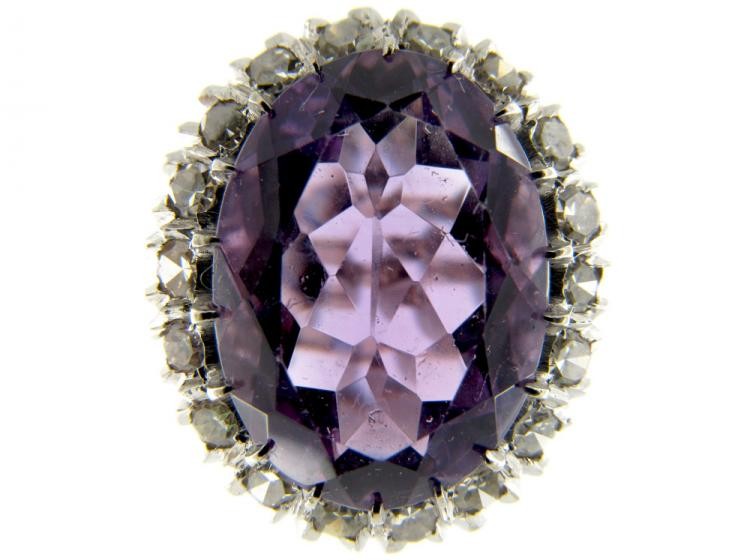 Large Amethyst & Diamond Oval Cluster Ring