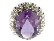 Large Amethyst & Diamond Oval Cluster Ring