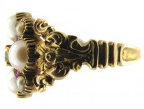 15ct Gold Regency Emerald, Natural Split Pearl & Ruby Cluster Ring