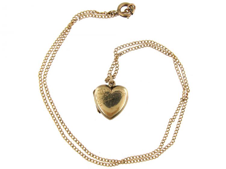 Gold Heart Locket on Chain (781D) The Antique Jewellery Company