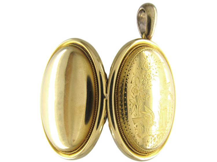 15ct Gold Victorian Large Oval Locket (853D) | The Antique Jewellery ...