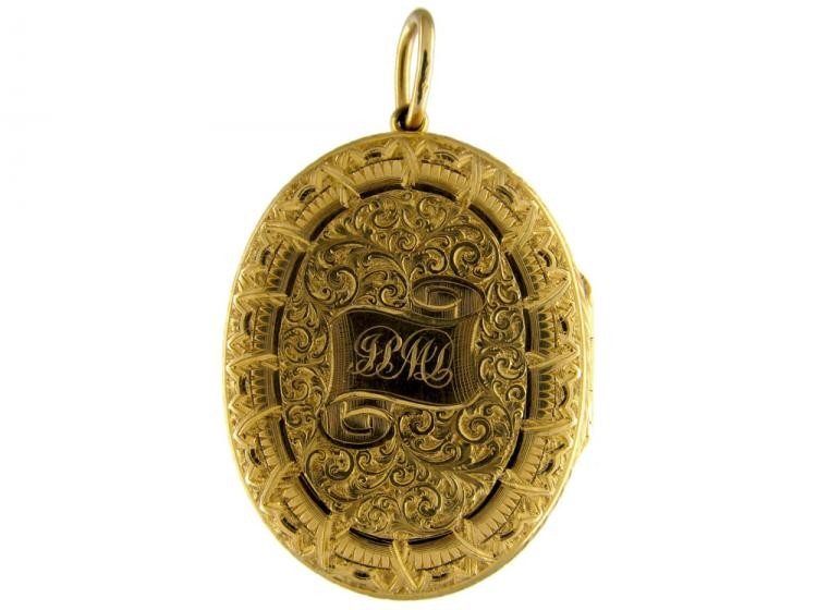 18ct Gold Victorian Oval Engraved Locket