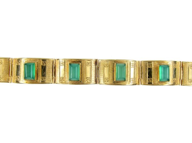 Green Chrysoprase 14ct Gold Art Deco Bracelet