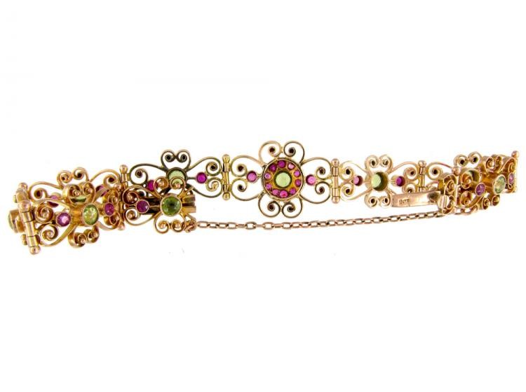 Peridot & Ruby 9ct Gold Edwardian Bracelet