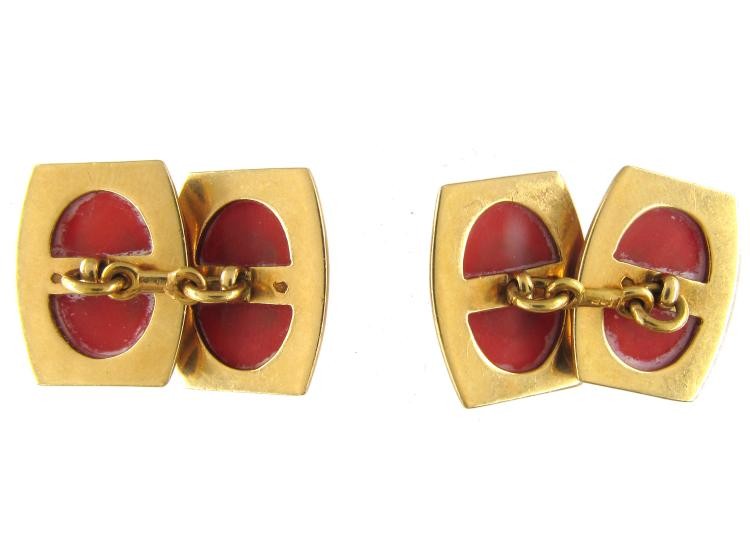 French Coral 18ct Gold Art Deco Cufflinks
