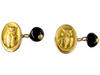 18ct Gold Owl in the Moon Cufflinks with Bloodstone Backs