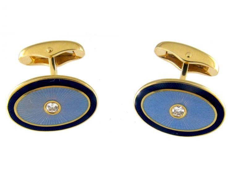 Two Colour Blue Enamel & Gold Oval Cufflinks