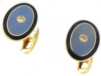 Two Colour Blue Enamel & Gold Oval Cufflinks