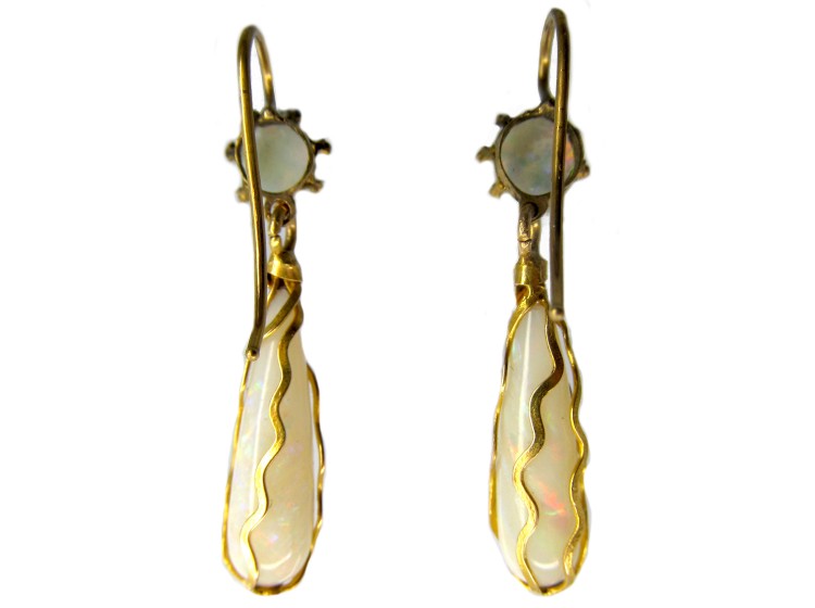 Art Nouveau Gold Opal Drop Earrings