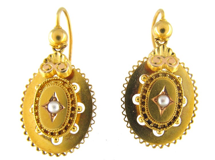 Victorian 15ct Gold Pearl Set Drop Earrings