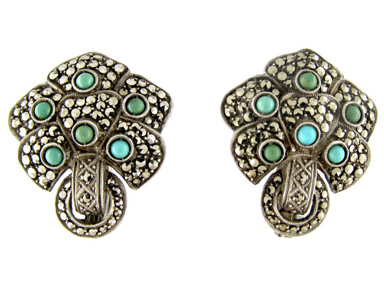 Theodor Fahrner Turquoise & Marcasite Silver Earrings