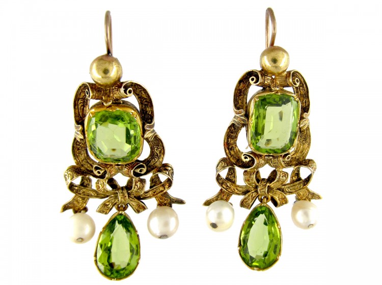 Peridot & Pearl Gold Drop Earrings