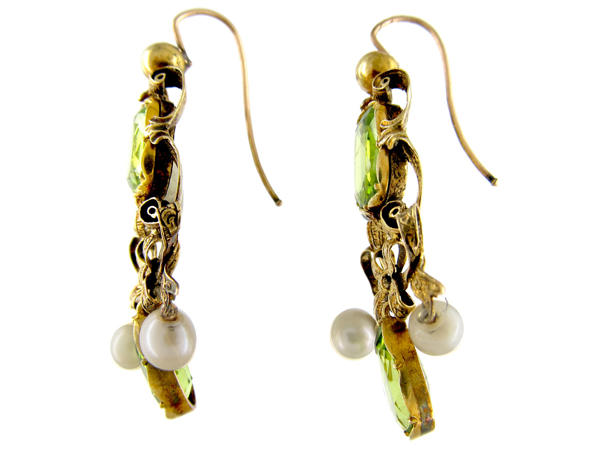 Peridot & Pearl Gold Drop Earrings (846B/OJ) | The Antique Jewellery ...