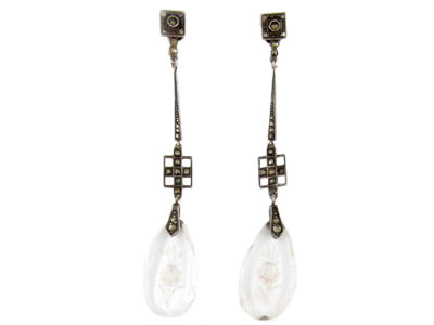 Art Deco Marcasite Long Drop Earrings