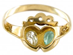 Emerald & Diamond Double Heart Ring