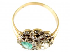 Emerald & Diamond Double Heart Ring