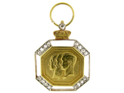 Three Belgian Kings Gold & Diamond Set Medal Charm