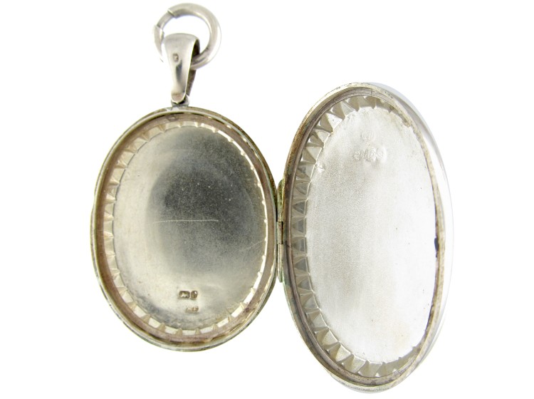 Large Oval Silver Victorian Locket With Buckle Design