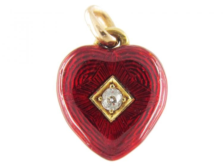 Red Enamel & Diamond Heart Charm