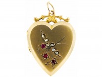 Gold Heart Shape Locket with Swallow Motif