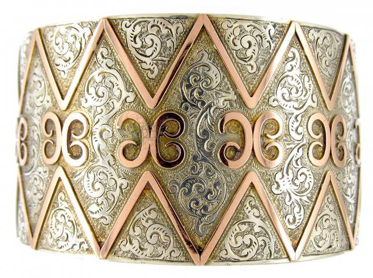 Wide Silver & Gold Overlay Victorian Bangle