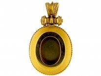 18ct Gold Victorian Cobouchon Garnet & Gold Etruscan Work Locket Back Pendant