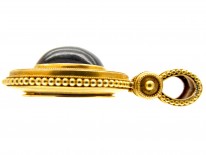 18ct Gold Victorian Cobouchon Garnet & Gold Etruscan Work Locket Back Pendant
