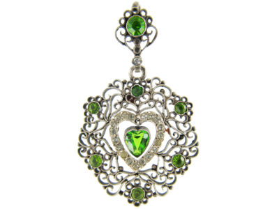 Green ​& White Paste Silver Edwardian Pendant