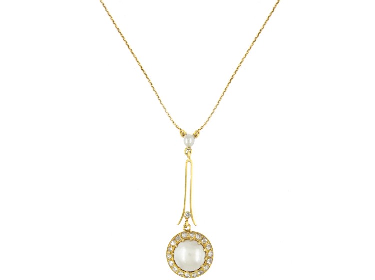 Edwardian Natural Pearl & Rose Diamond Pendant on Chain