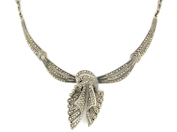 Art Déco Stile Nero Onix & Marcasite Drop Orecchini In 925 Sterling Silver 214e806901925
