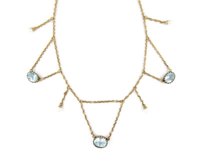 Aquamarine & Natural Pearl Gold Festoon Necklace