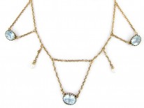 Aquamarine & Natural Pearl Gold Festoon Necklace