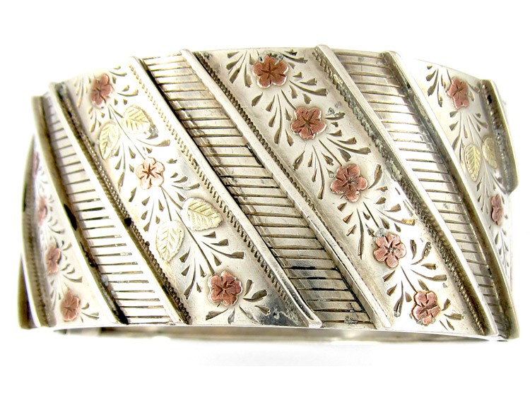 Silver & Gold Wide Overlay Victorian Bangle