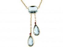 Double Drop Aquamarine 15ct Gold Edwardian Necklace