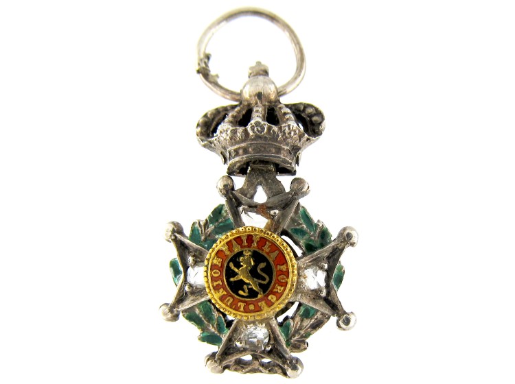 Gold Crown Top Maltese Cross Charm with Lion Motif