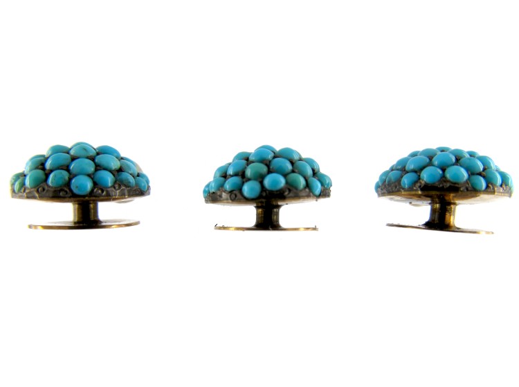 Three Gold Pavé Set Turquoise Studs in Original Case