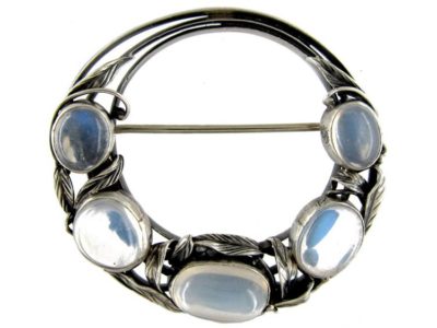 Moonstone Silver Brooch Attributed To Bernard Instone