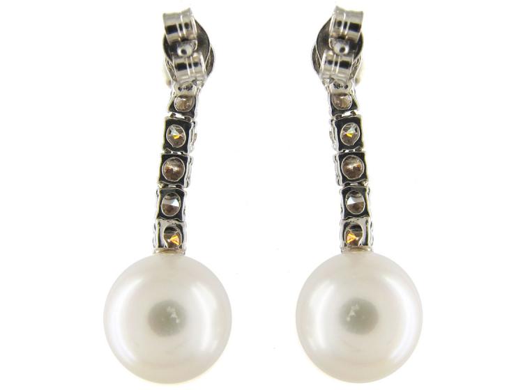 Diamond & Pearl Drop Earrings (145F) | The Antique Jewellery Company