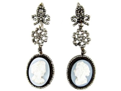 Georgian Cut Steel & Glass Cameo Earrings