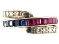 Diamond, Sapphire & Ruby Art Deco Flip-over Ring