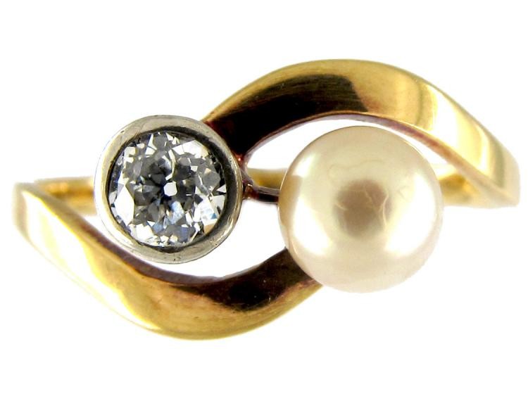 Natural Pearl & Diamond Crossover Ring