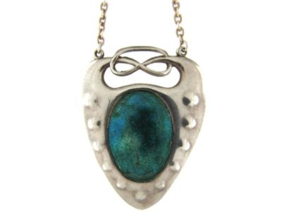 Art Nouveau Silver & Enamel Pendant on Chain by Charles Horner