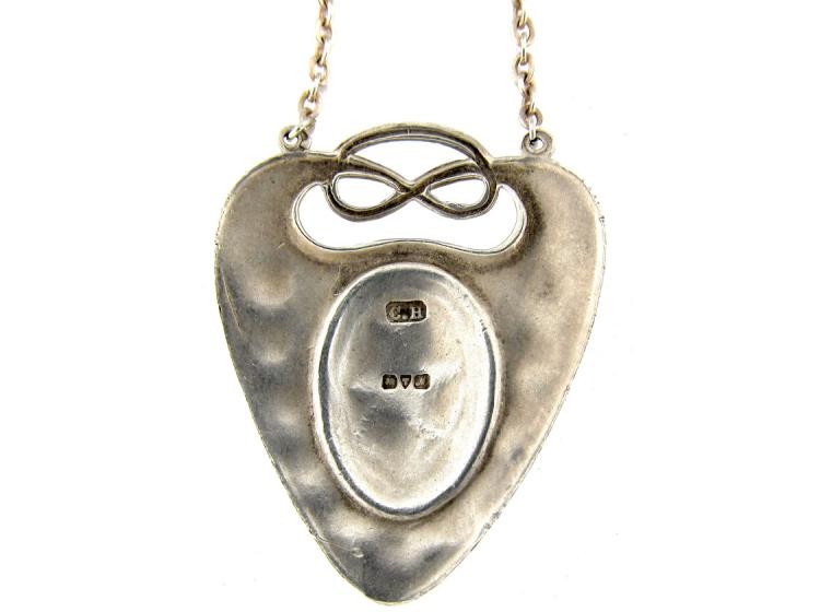 Art Nouveau Silver & Enamel Pendant on Chain by Charles Horner
