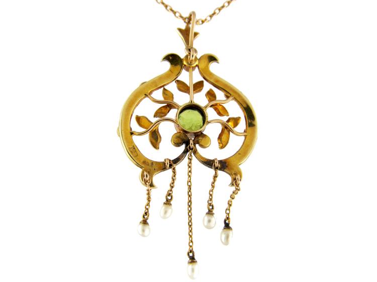 Peridot & Pearl 15ct Gold Pendant on Chain (140B) | The Antique ...
